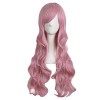 MapofBeauty 28 Pouces/70 cm Haut-température fibre Side Frange Longue Vague Bouclé Cheveux Cosplay Perruques Blond 