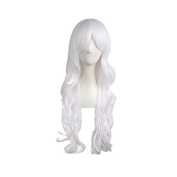 MapofBeauty 28 Pouces/70 cm Haut-température fibre Side Frange Longue Vague Bouclé Cheveux Cosplay Perruques Blond 