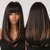 Allbell Perruques noires pour femmes noires, perruque longue avec frange, mélange noir et blond naturel, cheveux synthétiques