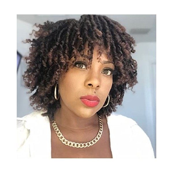 Becus Perruque Femme Naturelle Courte Perruque Afro Femme Cheveux Naturels Perruque Tresse Usage Quotidien Noir à Marron 