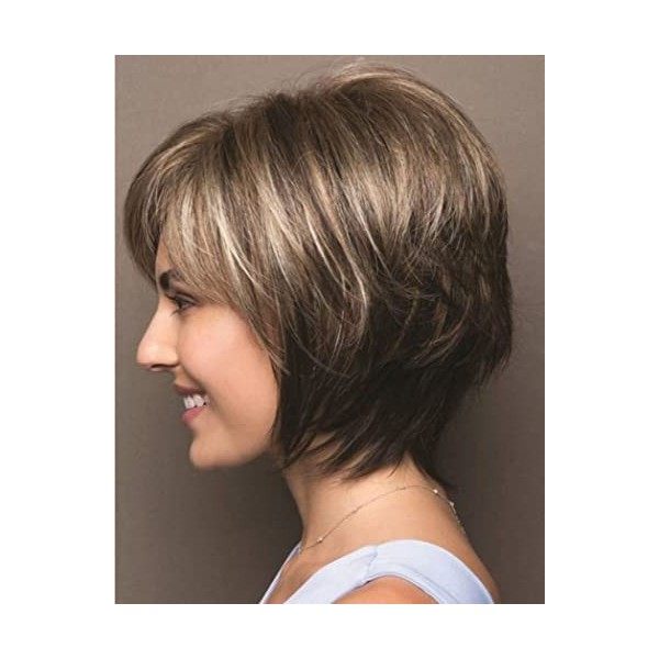 AIYLMZ Perruques Synthétiques Courtes Bouclées Coupe Pixie avec Bonnet de Perruques pour Femme Blond Mixte Marron 