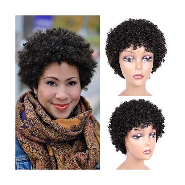 IFLY Perruque Bresilienne Courte Bouclée Afro Femme Vrai Cheveux Naturelle Perruques de Cheveux Humains en Pour Femmes Noires