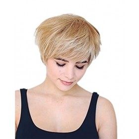 Prettyland Perruque Courte Blonde Mèches Claires Dégradé Homme Femme Influencer Mannequin Nouvelle Vague C655