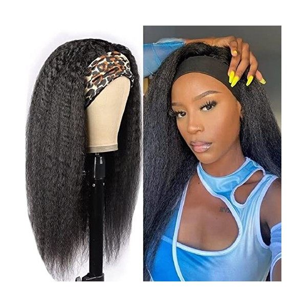 Yaki Headband Wigs Human Hair for Women Perruque Bandeau Cheveux Humain Bandeau Perruque Femme Naturelle Brésilien Perruque F