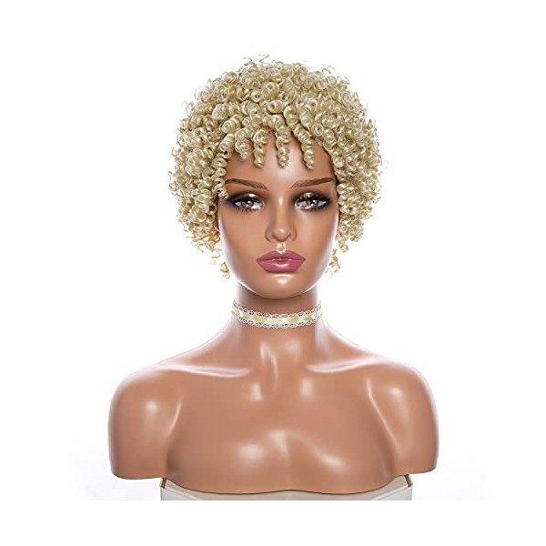 MNMNM PPerruques afro crépues bouclées pour femme noire perruque synthétique courte naturelle cheveux noirs 200g 8Inch, 613 