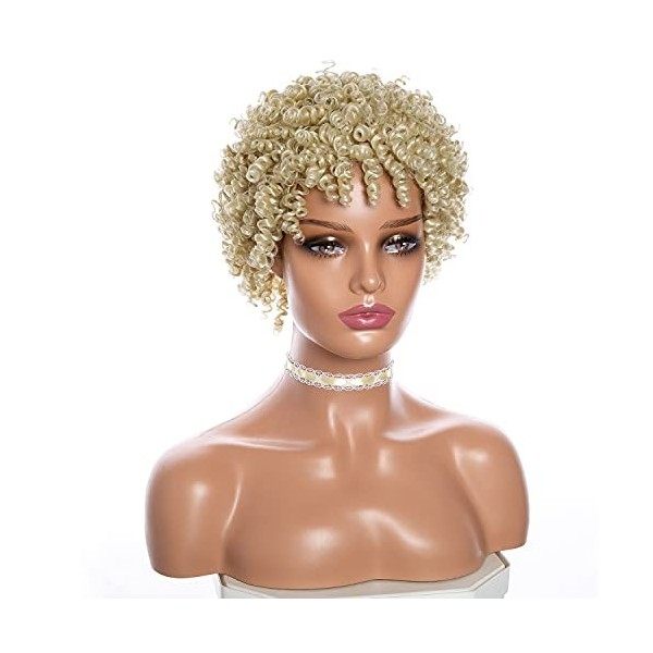 MNMNM PPerruques afro crépues bouclées pour femme noire perruque synthétique courte naturelle cheveux noirs 200g 8Inch, 613 