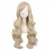 MapofBeauty 28 Pouces/70 cm Haut-température fibre Side Frange Longue Vague Bouclé Cheveux Cosplay Perruques Blond 