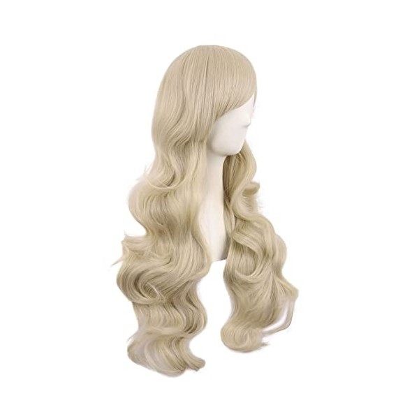 MapofBeauty 28 Pouces/70 cm Haut-température fibre Side Frange Longue Vague Bouclé Cheveux Cosplay Perruques Blond 