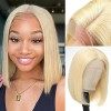 PORSMEER Perruque lace frontal blonde Bob courte lisse perruques de cheveux synthétiques pour femmes perruques synthétiques p