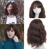 Leeven 14 Pouces Ombre Grey Bob Wig with Bangs Natural Wavy Hair Replacement Wigs with Fringe Short Grey Curly Wig for Woman 