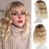 Leeven 14 Pouces Ombre Grey Bob Wig with Bangs Natural Wavy Hair Replacement Wigs with Fringe Short Grey Curly Wig for Woman 