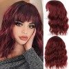 Leeven 14 Pouces Ombre Grey Bob Wig with Bangs Natural Wavy Hair Replacement Wigs with Fringe Short Grey Curly Wig for Woman 