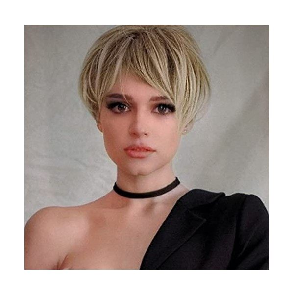 Queentas perruque femme naturelle courte perruque brune pixie perruque cheveux naturel perruques frange coiffure en couches s