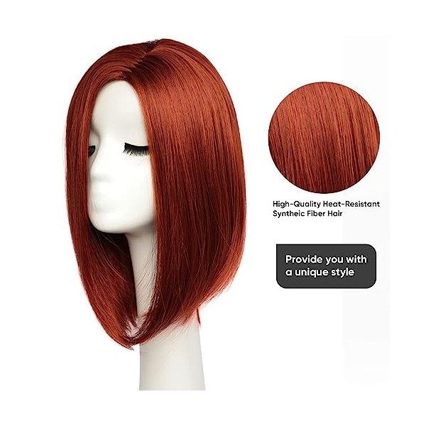 BESTUNG Perruques de cheveux raides pour Bob pour les femmes, longueur dépaule, pleine perruque naturelle, couleur rouge mie