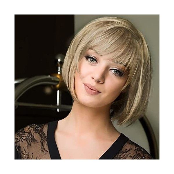 Queentas® Califonia Blonde perruque courte Bob droite perruque de cheveux synthétiques avec capuchon de perruque pour femmes 