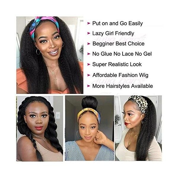 Yaki Headband Wigs Human Hair for Women Perruque Bandeau Cheveux Humain Bandeau Perruque Femme Naturelle Brésilien Perruque F