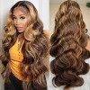 Ombre Highlight 13x6 Lace Front Wigs Human Hair MSGEM 18 pouces Body Wave Hair T Part HD Lace Front Wigs pour les femmes noir