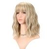 FAELBATY Perruque Blonde Vague Lâche Court Bob Perruques avec Frange Longueur dÉpaule Perruque pour Femme Perruque Cosplay S