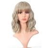 FAELBATY Perruque Blonde Vague Lâche Court Bob Perruques avec Frange Longueur dÉpaule Perruque pour Femme Perruque Cosplay S