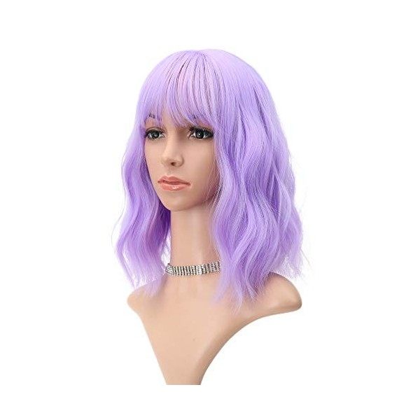 FAELBATY Perruque Blonde Vague Lâche Court Bob Perruques avec Frange Longueur dÉpaule Perruque pour Femme Perruque Cosplay S