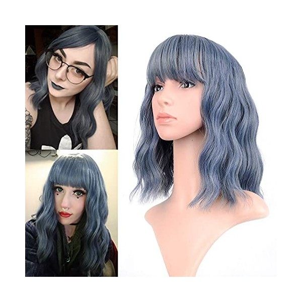 FAELBATY Perruque Blonde Vague Lâche Court Bob Perruques avec Frange Longueur dÉpaule Perruque pour Femme Perruque Cosplay S