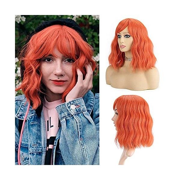 FAELBATY Perruque Blonde Vague Lâche Court Bob Perruques avec Frange Longueur dÉpaule Perruque pour Femme Perruque Cosplay S ...