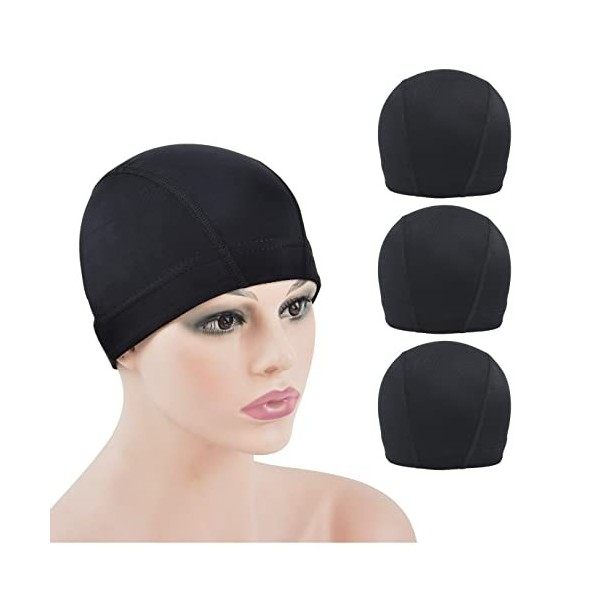 3 pcs Capuchon en Dôme pour la Fabrication de Perruque Filets à Cheveux Extensible pour Hommes Femmes Perruque Capuchon Noir