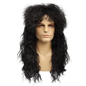 MEIRIYFA Perruque longue bouclée style rocker punk années 80 pour homme