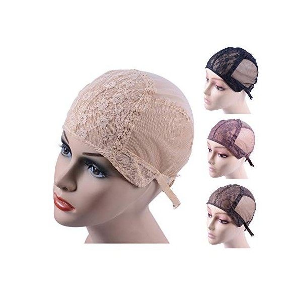 Bonnet de perruque Wig Cap en dentelle double pour faire des perruques avec des sangles réglables dans le dos Noir M 54cm 