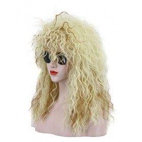 Karlery Homme Cheveux longs bouclés Blond 80S Heavy Metal Rocker Perruque années 70&nbsp;Perruque de fête sur le thème