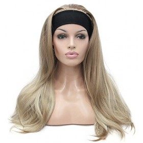 Lydell Long 3/4 pour femme Perruques Postiche droite avec réglage Noir Bandeau Blond méché Perruque cheveux synthétiques
