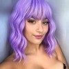 Perruque Femme Naturelle violettes Ondulé avec frange, Wigs Perruques de Séparation Moyenne Synthétique Perruques Femmes Chev