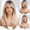 Perruque synthétique de cheveux naturels blonds féminins à la mode, perruque de frange dor clair de longueur moyenne, fibre 