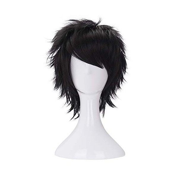 Morvally Perruques de cheveux synthétiques courts résistants à la chaleur pour cosplay, Halloween, Anime Noir