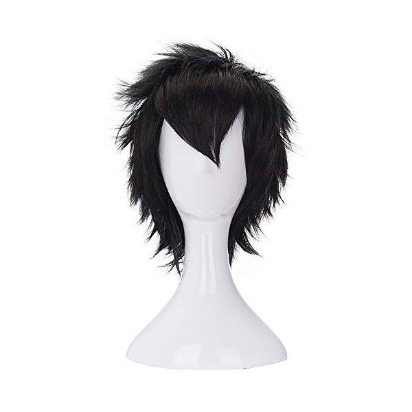 Morvally Perruques de cheveux synthétiques courts résistants à la chaleur pour cosplay, Halloween, Anime Noir