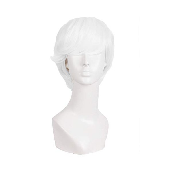 MapofBeauty 10 Pouce/25cm Hommes de la mode Cheveux bouclés courts de jeu de rôle Perruque Blanc 