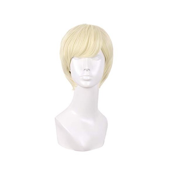 MapofBeauty 10 Pouce/25cm Hommes de la mode Cheveux bouclés courts de jeu de rôle Perruque Blanc 