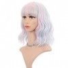 FAELBATY Mix Rose Wave Bob Perruques avec Frange Synthétique Cosplay Perruque pour Fille Longueur dépaule Perruque pour Femm