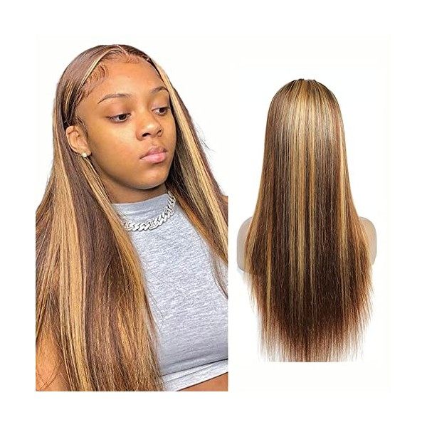 JcziJcx Perruque Blonde Lace Wig Human Hair 4x4 Free Part Lace Closure Wig 1b/27 Ombre Blonde Wig Human Hair Straight Wig Swi