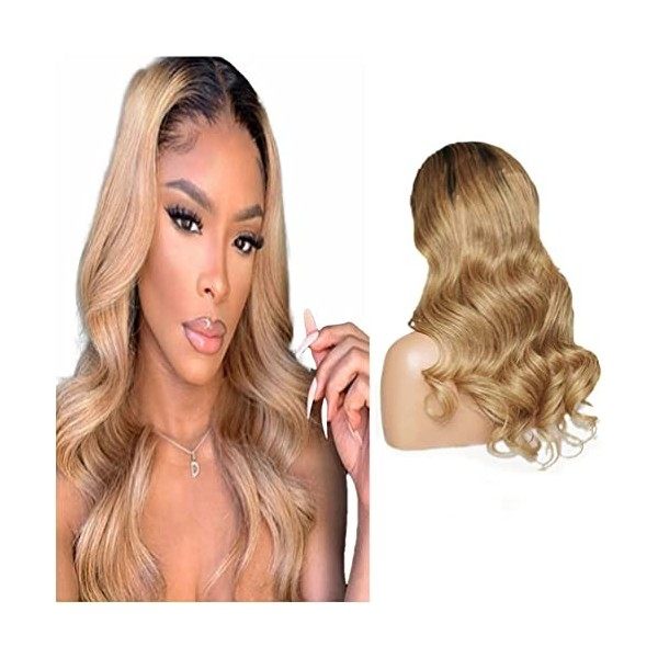 JcziJcx Perruque Blonde Lace Wig Human Hair 4x4 Free Part Lace Closure Wig 1b/27 Ombre Blonde Wig Human Hair Straight Wig Swi