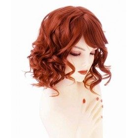 Bestung Perruque de cheveux synthétiques avec bonnet pour femme - Coupe dégradée ondulée courte - Effet naturel - Costume d’H