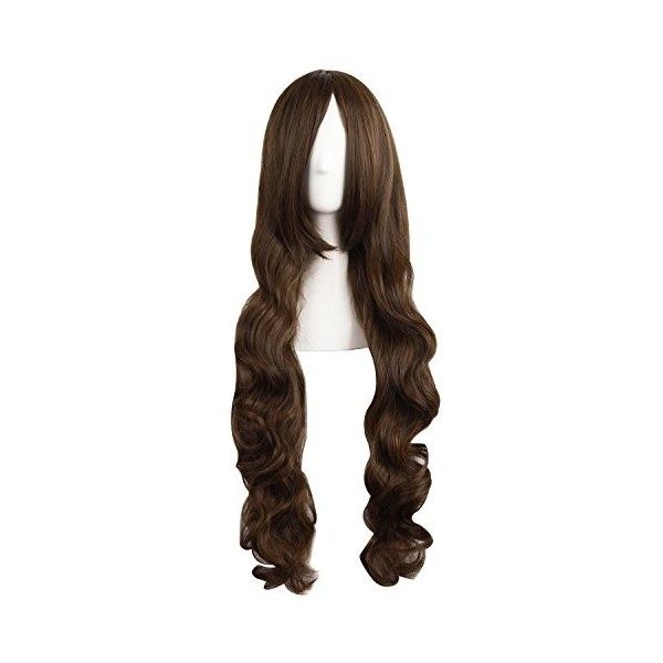 MapofBeauty 31 Pouce/80cm Mode Long Cheveux Bouclés Anime Costume Perruque Cosplay Perruque Brun 