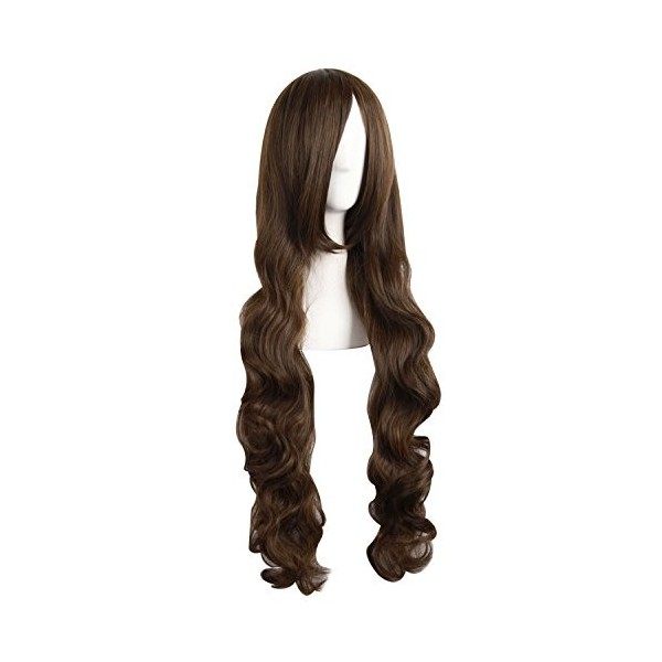 MapofBeauty 31 Pouce/80cm Mode Long Cheveux Bouclés Anime Costume Perruque Cosplay Perruque Brun 