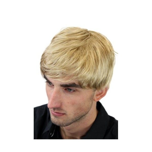 Courte perruque pour homme, avec raie de côté, de couleur blond GFW993-25