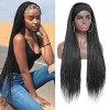 ROSEBONY Boîte Tressée Perruques pour Femmes Noires 75cm Longues Micro Tresses Noire Perruques avec Frange Fibre Synthétique 