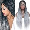 ROSEBONY Boîte Tressée Perruques pour Femmes Noires 75cm Longues Micro Tresses Noire Perruques avec Frange Fibre Synthétique 