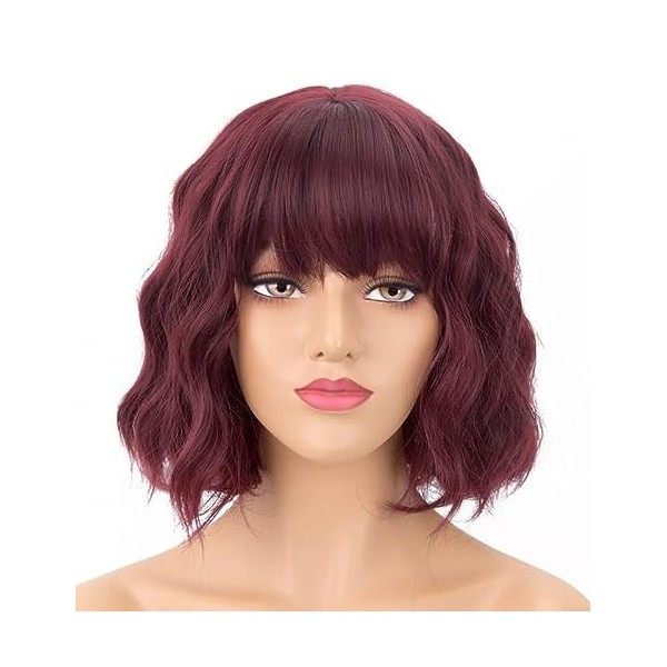 LEMEIZ Red Wigs with Fringe, Red Synthetic Wig for Women, Short Curly Synthetic Wig with Fringe, Short Curly Wig 10 inch LEME