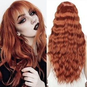 YEESHEDO Longue Bouclé Rouge Auburn Perruque pour Femme, Naturelle Gingembre Orange Sombre Couleur Synthétique Cheveux avec F