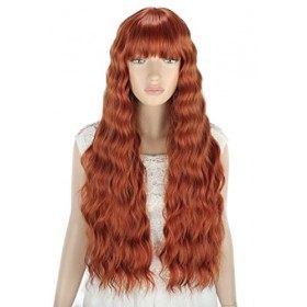 YEESHEDO Longue Bouclé Rouge Auburn Perruque pour Femme, Naturelle Gingembre Orange Sombre Couleur Synthétique Cheveux avec F