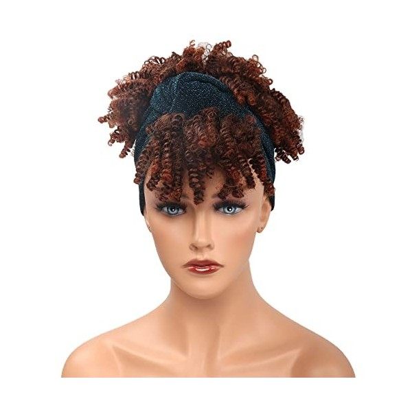 Perruque afro courte afro bouclée pour femme noire, perruque synthétique 2 en 1 afro bouffante perruque turban perruque échar